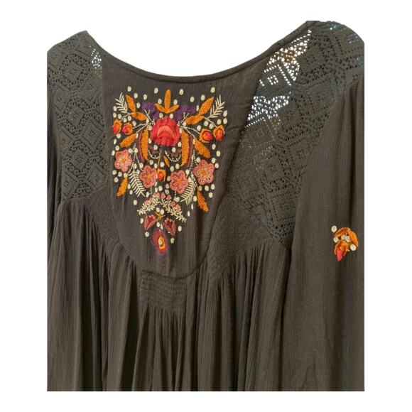 Free People Mohave Embroidered Mini Dress Black sz Large - Picture 4 of 7